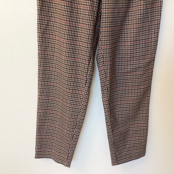 Zara Elastic Waist Button Fly Plaid Trouser Pants - Tan/Rust/Navy/Burgundy - S - Picture 3 of 8